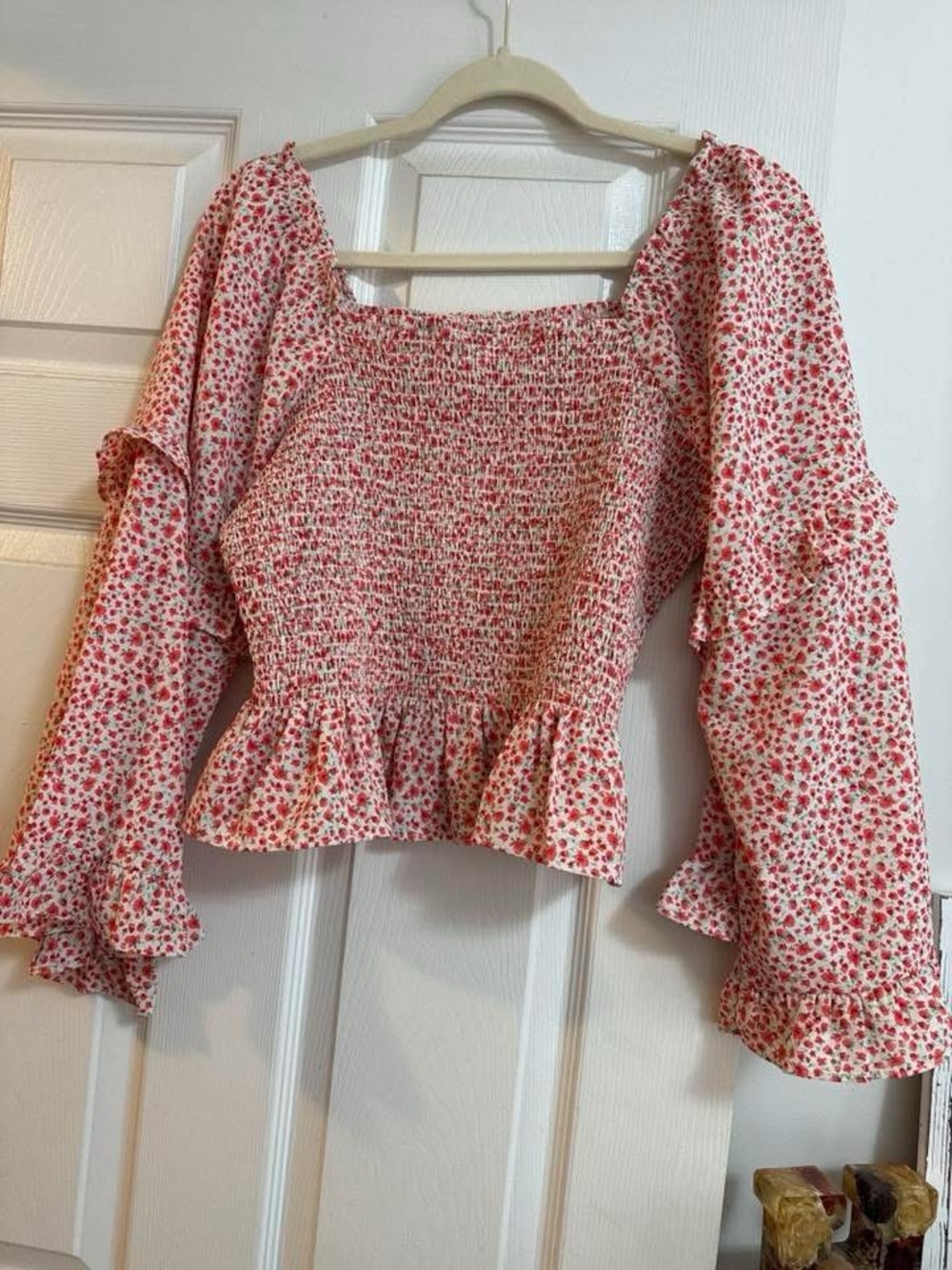 ARULA Pink Floral Smocked Peplum Blouse